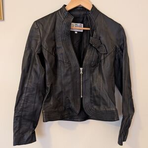 Handmade Italian "Vera Pelle" Leather Jacket with Bow Detail